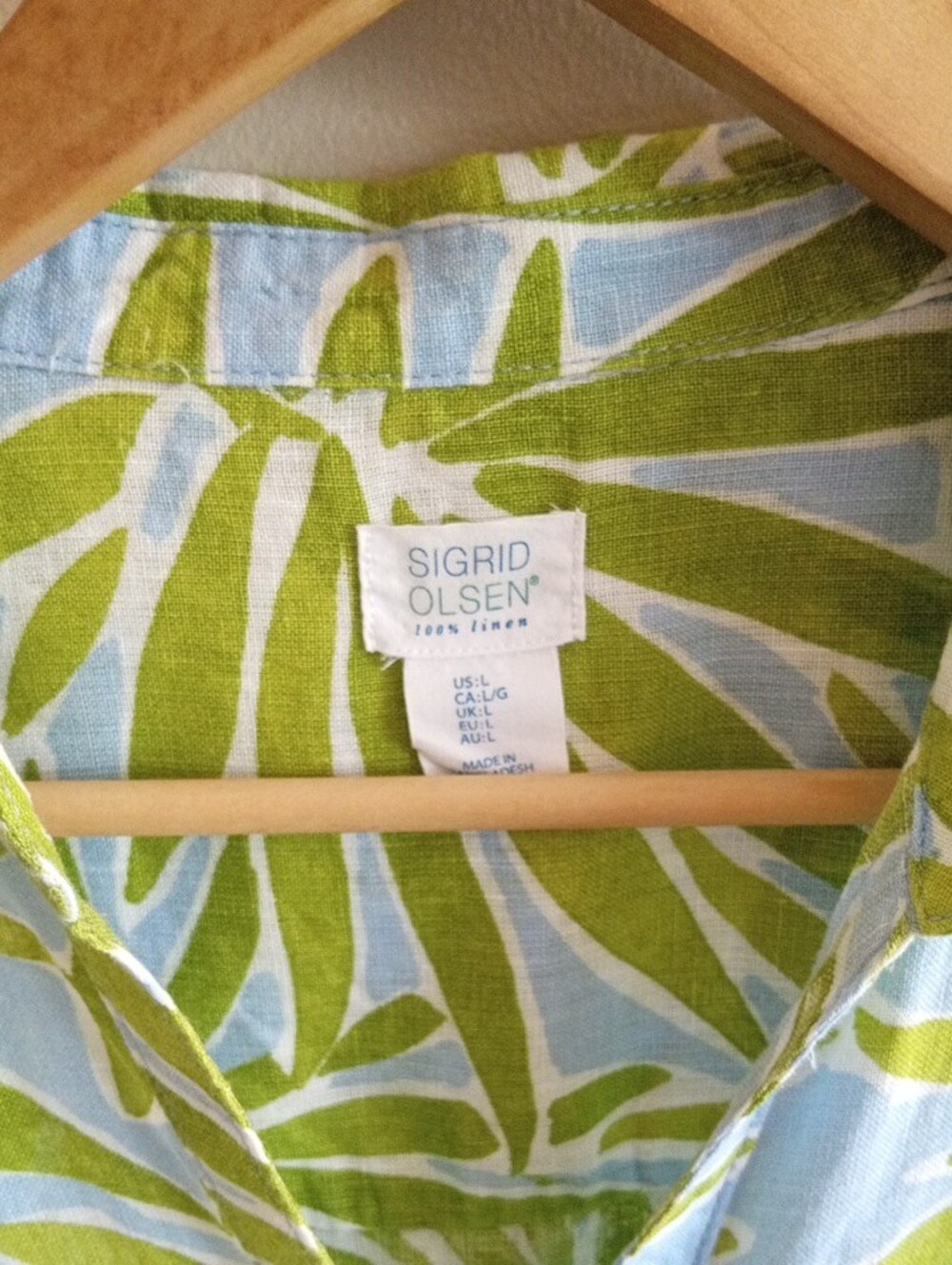 Sigrid Olsen 100% Linen Botanical Shirt Size Large Resort Beach Vacation - Picture 2 of 4
